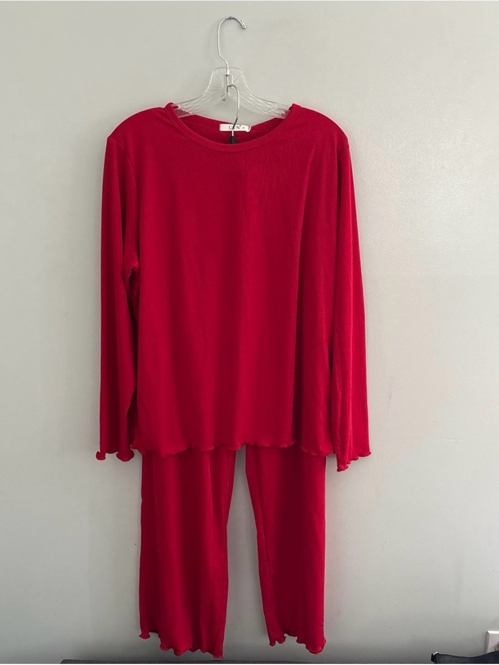 Women’s Cozy Ribbed Long-Sleeve Pajama Set - Red